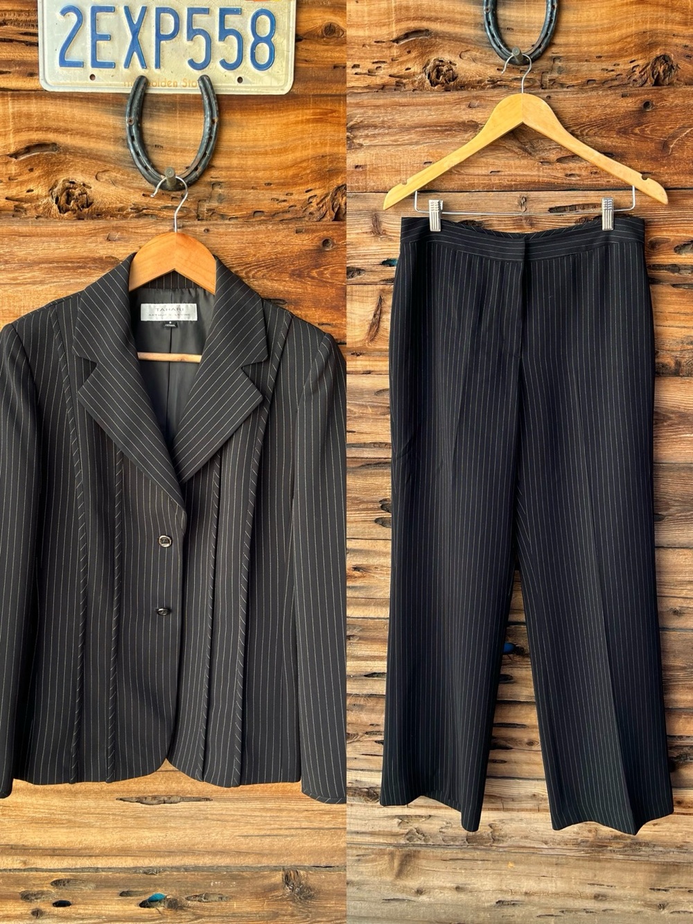 TAHARI | Women’s 2-Piece Pinstripe Blazer Suit Jacket & Pants Set 8